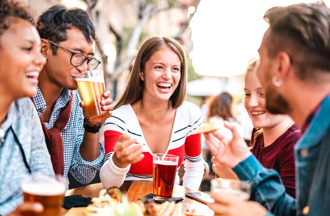 Multicultural People Drinking Beer at Brewery Bar Garden